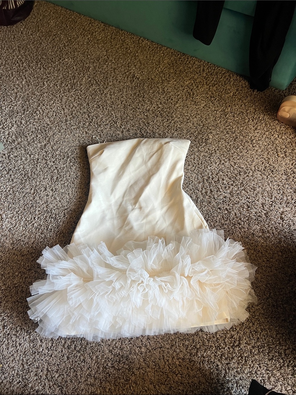 Zara Strapless White Tulle Ruffle Mini Dress